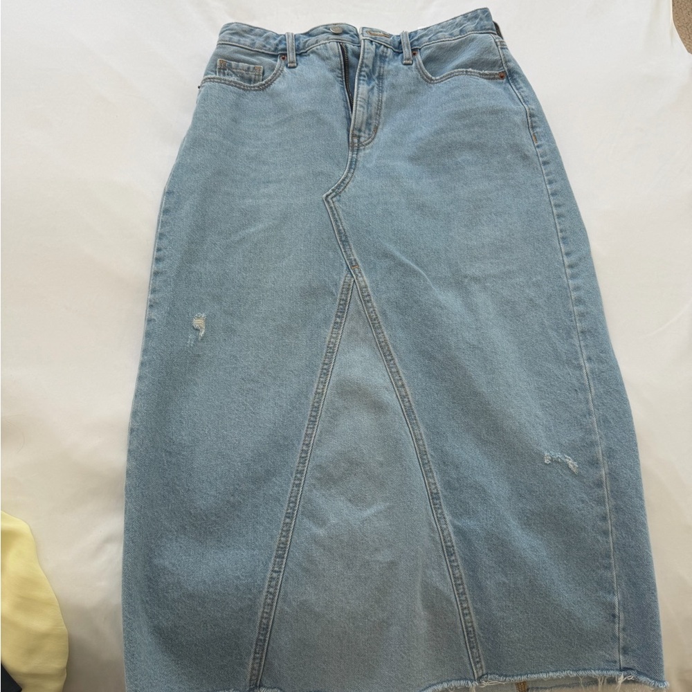 Light Wash Denim Midi Skirt
